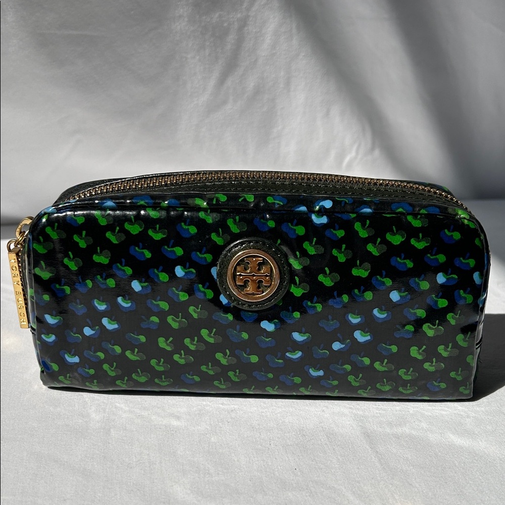 Tory Burch Green and Blue Patterned Make-Up Bag
